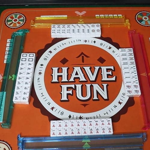 Mahjong Mat,Anti-Slip Noise Reduction Waterproof Game Mat 31.5×31.5 Inch,Yellow Vintage with Have Fun Design,Portable Table Cover for Mahjong,Poker & Family Game Night - Thumbnail 3