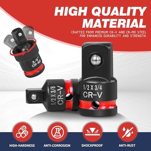 AmazingFree 11-Piece Impact Socket Adapter Set-Impact Rated Drill Socket Adapters&Extensions,1/4" 3/8" 1/2" Drive,CR-V&CR-MO Steel,Ball Detent for Secure Fit,Essential Tool Kit for Car/Home Repair - Thumbnail 3
