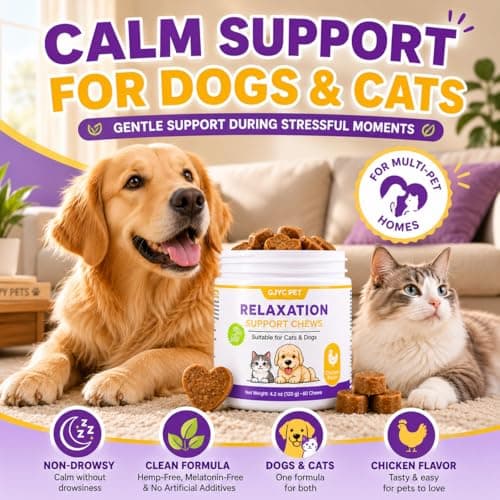 GJYC PET Calming Chews for Dogs & Cats – Anxiety Relief & Stress Support Supplement, Non-Drowsy Relaxation for Separation, Thunderstorms & Travel, Herbal Calming Formula, Chicken Flavor Soft Chews - Thumbnail 2