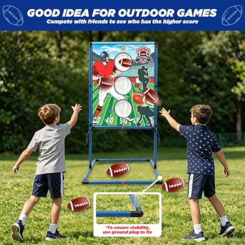 Football Target Toss Toy and Game Set, Outdoor Lawn Games, Indoor Football Throwing Target Toy with 4 Footballs Family Party Fun Sports Toy for Kids Boys Ages 3-8 8-12 - Thumbnail 2