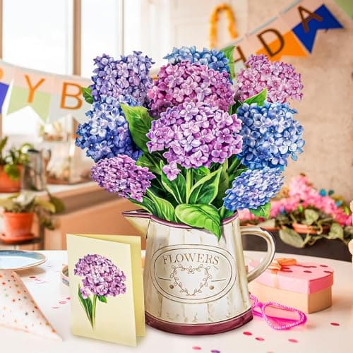 Airpark Mothers Day Gifts Card, 3D Pop Up Paper Flowers Bouquet 12’‘ with Note & Envelope, Birthday, Get Well, Teacher Appreciation Gifts, Anniversary, Thank You Gifts Cards for Women Friends, Nantucket Hydrangeas - Thumbnail 2