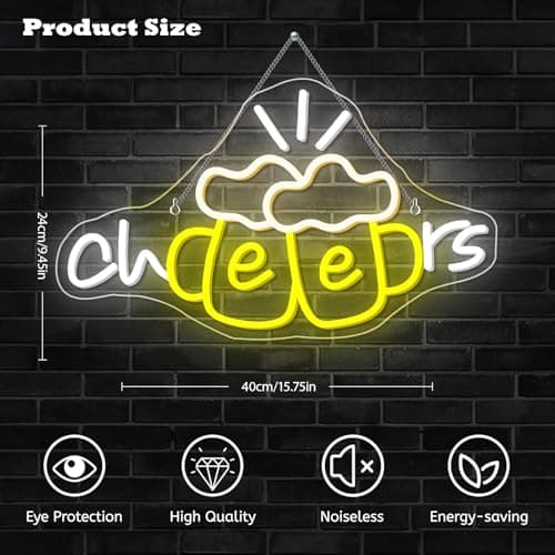 Cheers Neon Sign Beer Cup Neon Lights for Wall Decor Dimmable LED Neon Light Up the Good Times with a Cold Glow USB Powered for Bars Party Living Room Bar Man Cave Party Home kitchen Restautrant - Thumbnail 2