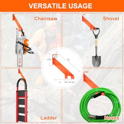 3 in 1 Chainsaw Holder 10" - Heavy Duty Chainsaw Wall Mount, 10 Gauge Steel Chain Saw Hanger for Garage Organization, Hefty Rack Storage Organizer for Chainsaw Accessories and Tools, 180lbs Capacity - Thumbnail 4