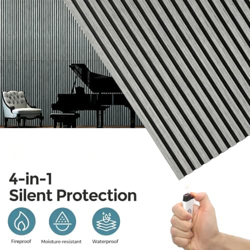 AKUMAX Acoustic Wall Panels for Bedroom Living Room, 2 Pack Wood Panel for Wall, 31 ft² Real Wood Veneer Extra Thick 3D Slat Wall Panels 47.2 x 23.6, Decorative Sound Absorbing Panels(Grey Oak) - Thumbnail 3