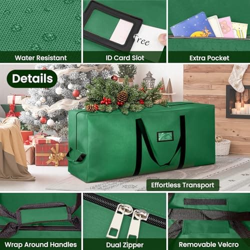 Christmas Tree Storage Bag 9 Ft, Tree Bags for Storage 9 Foot Christmas Tree Bag Storage Box - Strong, Extra Large, Waterproof, Reinforced Handles, Dual Zippers, Wide Opening Green Xmas Tree bag - Thumbnail 4