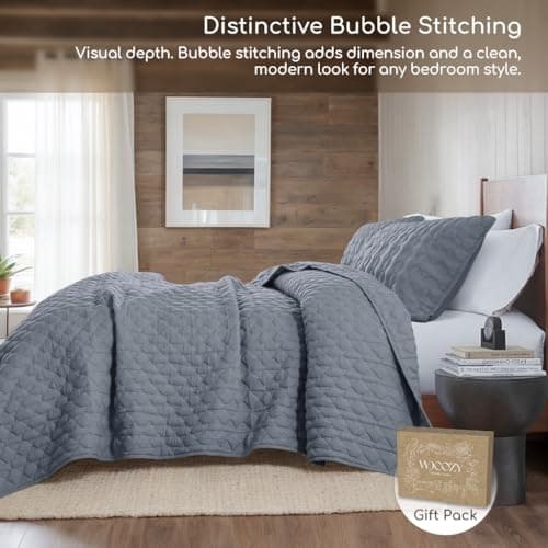 WDCOZY Blue Quilts Queen Size Bedding Sets with 2 Pillow Shams, Lightweight Soft Bedspread Coverlet, Quilted Blanket Thin Comforter Bed Cover for All Season, 3 Pieces, 90x90 inches - Thumbnail 4