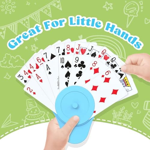 Playing Cards Holder for Little Hands Stocking Stuffer for Boy Girl UNO Game Nights, Poker, Canasta, Spite Malice, Playing Card Accessories for Family Gatherings & Travel, Set of 4 (2 Blue + 2 Green) - Thumbnail 3