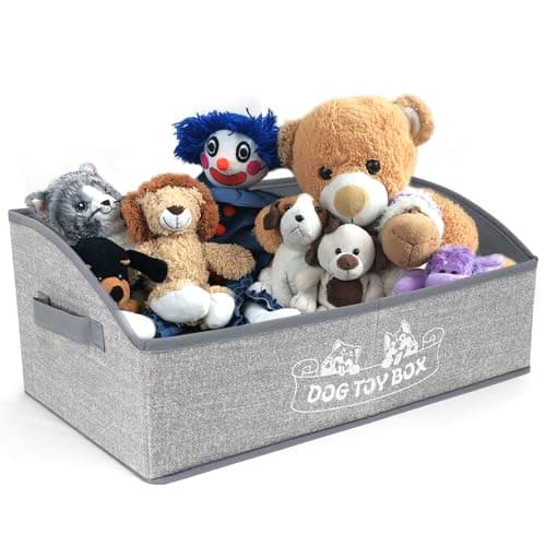 COSOWO Foldable Pet Toy Storage Box with 3 Handles, Portable Organizer Basket for Dog Toys, Blankets & Accessories, White Dogs - Image 1