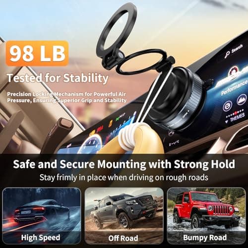 LENEZEN 2025 Upgraded Metal 360° Adjustable Vacuum Suction Cup Phone Mount [98LB Suction], Magnetic Phone Holder for Car, Foldable Portable iPhone Holder Magsafe Car Mount - Thumbnail 4
