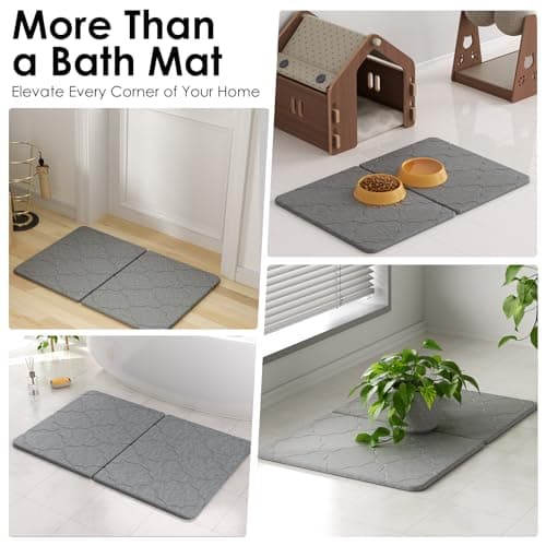 Foldable Diatomaceous Earth Bath Mat - 24"x16" Ultra-Absorbent Stone Shower Mat for Bathroom Floor - Instant Dry Non-Slip Diatomite Floor Mat - Minimalist Stone Dish Drying Mat for Kitchen - Thumbnail 3