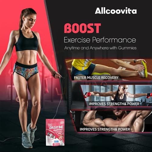 Allcoovita Creatine Monohydrate Gummies 5g for Men & Women. Boost Focus,Strength, and Endurance, Anti-Melting Formula, Vegan, Gluten-Free, Non-GMO,(Peach 120 ct) - Thumbnail 6