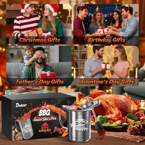 Dusor Gifts for Him Men Women BBQ Sauce Pot and Basting Brush Set, Father Day Gifts from Daughter Son Kitchen Gadgets, Grilling Gift for Men, Cooking Grilling Accessories Gift for Dad Husband - Thumbnail 2