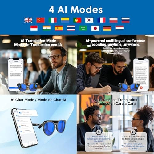 GetD Smart Glasses for Men & Women - Bluetooth AI Glasses with Blue Mirror Lens, Polarized, Speaker, AI Translator, 11H Battery, for Sports Daily Driving Meeting Travel - Thumbnail 3