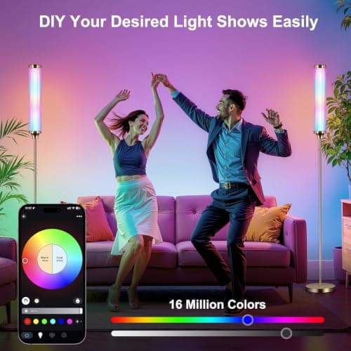 FRIDEKO HOME Floor Lamp, Smart RGBCW LED Color Changing Ambient Lighting for Living Room & Gaming Decor, Standing Lamp with App & Remote Control, Tall Corner Lamp for Bedroom, 12W 1500LM, Gold - Thumbnail 2