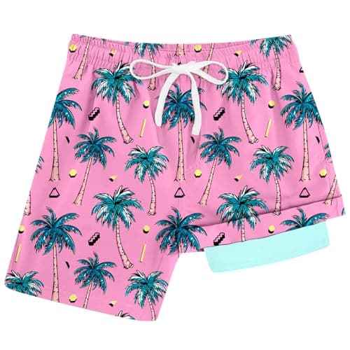 Cozople Boys Swim Shorts Coconut Trees Swim Trunks Beach Shorts Swimsuit Compression Bathing Suits Boardshort with Boxer Brief Liner Size 7 - Image 1