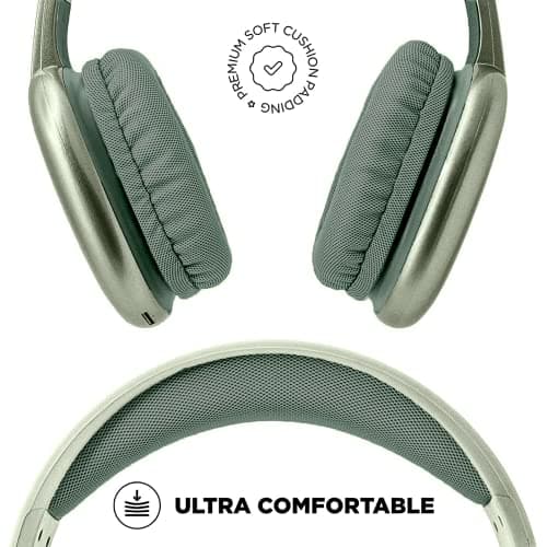 iJoy Ultra Wireless Over-Ear Bluetooth Headphones with Mic, Bluetooth Headset with Backup Wire & SD Slot, Wireless Headphones for Work, School & Gym (Green) - Thumbnail 2