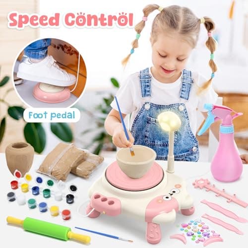 Skirfy Pottery Wheel for Kids Beginners with Light,Arts and Crafts for Kids Ages 8-12,Ceramic Wheel with Painting Kit, Adjustable Speed,Birthday Christmas Thanksgiving Gift for Girls Boys Age 6+ - Thumbnail 5