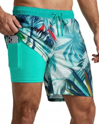 7 Inch Men Swim Trunks Compression Liner Quick Dry Swimwear Bikini Swimsuit Bathing Suit Water Shorts Beach Trip Essentials Summer Vacation Must Have Travel Accessories Necessities Cruise Stuff Thing - Image 1