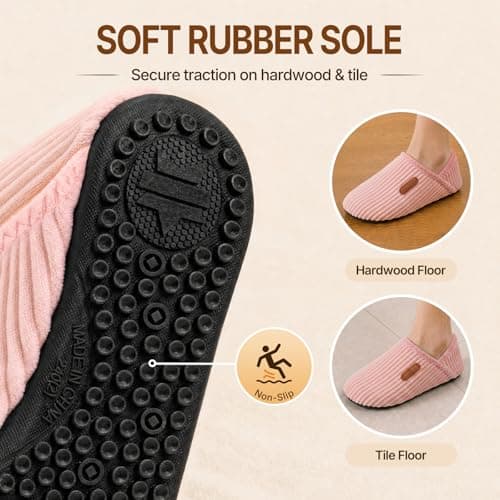ATHMILE House Slippers for Women Men Lightweight Barefoot Slippers Indoor House Shoes Soft Corduroy Foldable Non Slip Travel Bedroom Hotel Office Camping Hospital Yoga Comfort Gifts Pink - Thumbnail 6
