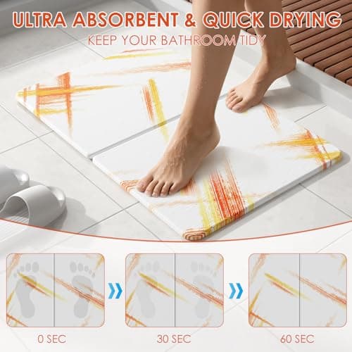 Foldable Diatomaceous Earth Bath Mat - 24"x16" Ultra-Absorbent Stone Shower Mat for Bathroom Floor - Instant Dry Non-Slip Diatomite Floor Mat - Minimalist Stone Dish Drying Mat for Kitchen - Thumbnail 5