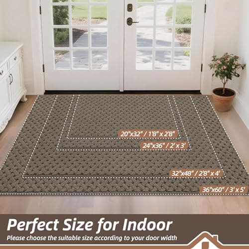 BEQHAUSE Dirt Trapper Door Mat Non-Slip Entryway Rugs Stain Resistant Absorbent Dog Doormats Woven-Look Washable Welcome Floor Doormat for Front Back Door, Dirty Wet Shoes & Paws, 32" x 48", Brown - Thumbnail 2