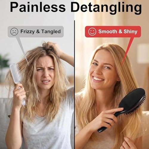 Morsafe Boar Bristle Hair Brush for Women Men Painless Detangling Paddle Brush for Curly Fine Tangled Hair, Anti-frizz Boar Nylon Bristle Cushioned Brush, Includes Cleaning Tool - Thumbnail 3