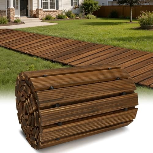 Buymoth 8FT Wooden Garden Pathway,Roll Out Decorative Straight Outdoor Walkway,Weather-Resistant & Non-Slip Patio Boardwalk for Garden,Backyard, Beach, Wedding Party Pathways (Brown, 8') - Image 1