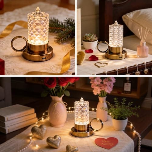 JandCase Flameless Candles, Rechargeable Battery Operated Candles 2 Pack, LED Acrylic Crystal Short Pillar Candles, Dimmable Small Cordless Table Lamp for Valentines Anniversary Wedding Decorations - Thumbnail 6
