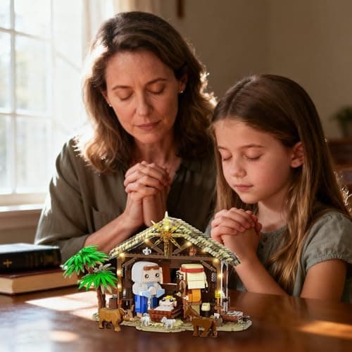 Jesus Nativity Building Set with Lights, 1000PCS Nativity Blocks Compatible with Lego, Holy Family & Animals, Great Easter, Christian, Birthday Gift for Kids Adults - Thumbnail 3