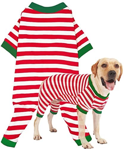 Sychien Dog Christmas Pajamas Extra Large,Red and White Striped Pjs for Boy Girl Dogs,Thermal Warm Cotton Christmas Holiday Jumpsuit for Big Dog,3XL - Image 1