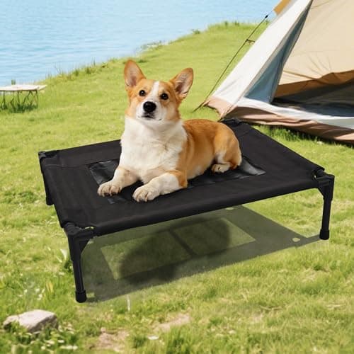 Elevated Dog Bed with Heavy-Duty Steel Frame, Breathable Mesh Cooling Surface, Easy to Clean, Portable Raised Dog Cot for Indoor & Outdoor Use,32x24x8 Inches Black Dog Bed,Size S.