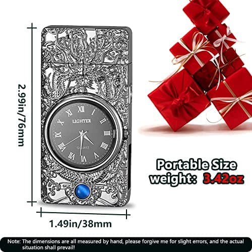 GADATOP Dragon Lighter - Plasma & Arc Lighter, USB Rechargeable, Windproof & Fashionable, Metal Design with Real Watch Dial & LED Lighting (Silver) - Thumbnail 4
