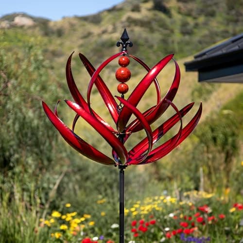Cyan Oasis Yard Garden Wind Spinners - 91" Height Extra Large Wind Spinners Outdoor Metal, Kinetic Wind Sculptures for Lawn Patio Garden Decor (Burgundy Lotus) - Image 1