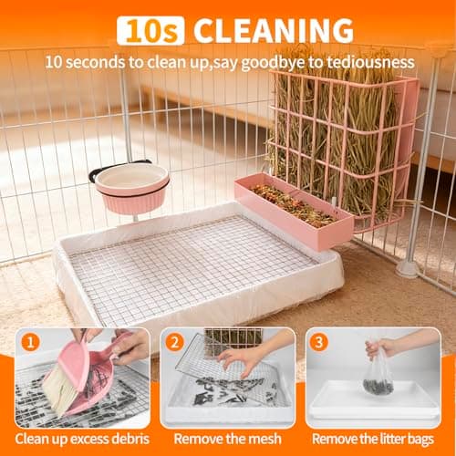 BESNEW 3 in 1 Rabbit Hay Feeder with Litter Box,Upgraded Metal Hay Rack & Litter Tray & Water Bowl,Quick Cleaning,Easy to Install,Bunny Supplies for Rabbit Guinea Pig Chinchilla Small Animals - Thumbnail 2
