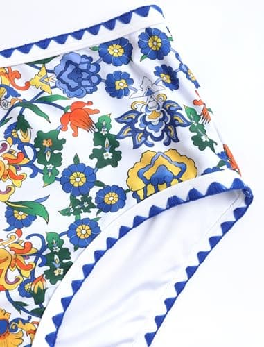 ZAFUL Tummy Control Bathing Suits Two Piece Swimsuits Floral Tankini Top with High Waisted Bottom Blue Yellow M - Thumbnail 6