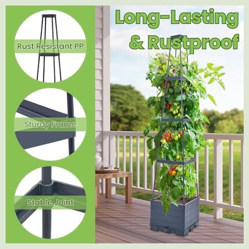 Lancisism Raised Garden Bed Tomato Planter with Trellis - 57" Self Watering Planters Box for Climbing Plants Vegetables Flowers - Garden Tomato Pots with Cage for Patio Greenhouse Indoor Outdoor - Thumbnail 4