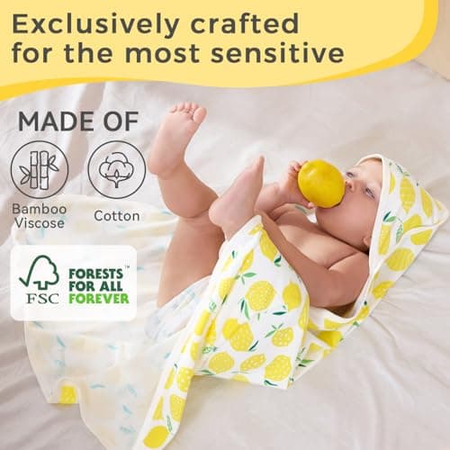 2 Pack Baby Hooded Towel,Viscose for Bamboo Baby Bath Towels Soft for Newborn, Baby Girls Shower Gifts, Bath Essential for Toddlers Girls (Lemon, 29”x 29”) - Thumbnail 2