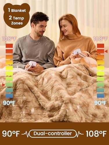 Bearhug Electric Blanket Queen Size 84" x 90", Dual Controller Heated Blanket, Faux Fur & Sherpa, 10-Heat Levels & 1-12H Auto Off, Over-Heat Protect, ETL, Machine Washable - Thumbnail 2