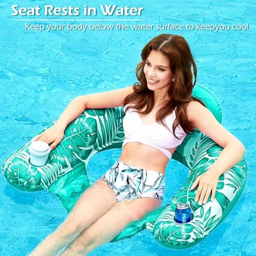 Jasonwell Inflatable Pool Float Chair - Pool Floaties Floating Pool Chair Lounge Floats for Swimming Pool Water Chair Pool Lounger with Cup Holder Pool Toy Party Floaty Adults - Thumbnail 2