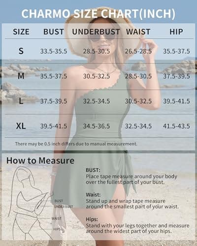 Charmo Bathing Suit for Women Tummy Control Skirted One Shoulder Swimsuit One Piece Full Coverage Swimdress Navy Blue XL - Thumbnail 6