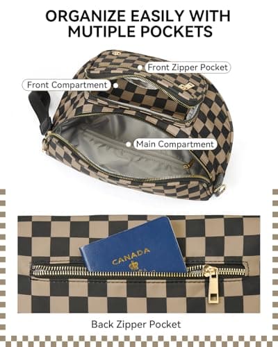 BOSTANTEN Crossbody Bags for Women Cross Body Purse Checkered Bum Bag, Large Diaper Purse for Moms, Perfect for Work/Travel - Thumbnail 4