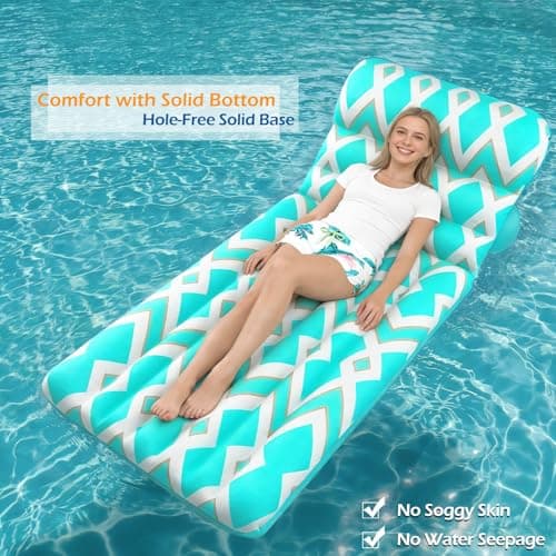 Jasonwell Inflatable Pool Float Adult - Ultra-Comfort Soft Fabric Pool Floaties Lounge Floats Floating Chair Raft with Adjustable Backrest Air Water Lounger Tanning Float for Pool Beach Party (Grid) - Thumbnail 4