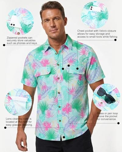 Cozople Funny Hawaiian Shirts for Men Short Sleeve Fishing Button Up UPF 50+ Breathable Daily Hiking Shirt for Travel Safari Trips XL - Thumbnail 5