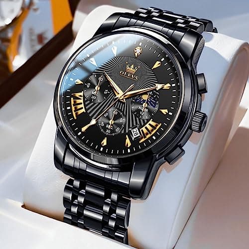 OLEVS Watch Men Black Watches for Men Chronograph Stainless Steel Mens Watches Big Face Classic Luxury Men's Wrist Watch with Date Luminous Waterproof Dress Analog Quartz Relojes para Hombres - Thumbnail 4