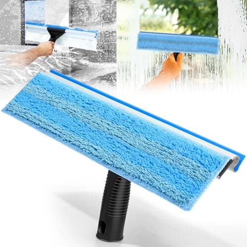 Window Squeegee for Home Window Cleaning – Squeegee and Microfiber Window Scrubber, Glass Squeegee for Shower Glass Door,Mirror,Car Windshield,Bathroom,Household Window Cleaner Tool,13.8",Blue - Image 1