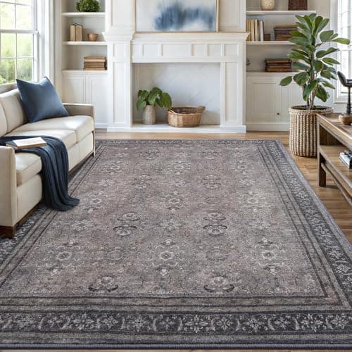 Vanmoos 6x9 Area Rugs for Living Room, Bedroom - Machine Washable, Non-Slip Bedside Rug, Large Soft Floor Carpet for Office, Dining Room, Farmhouse and Home Decor, Urban Luxe/Olive Brown