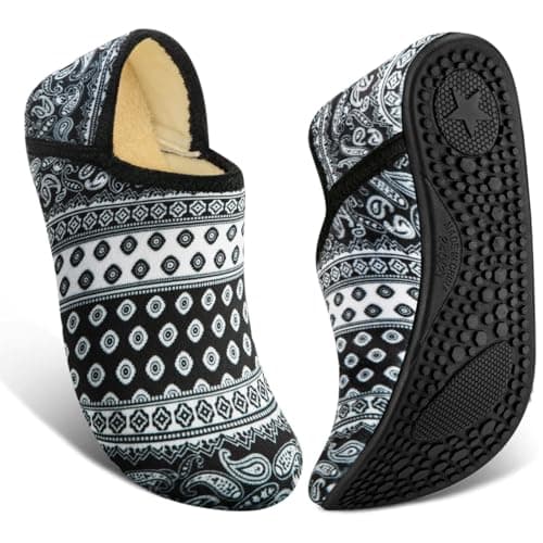 ATHMILE House Slippers for Women Men Indoor Barefoot Slippers Socks Furry Slip on House Shoes Cozy Comfy for Home Bedroom Travel Yoga Women 5-6 Black Boho - Image 1