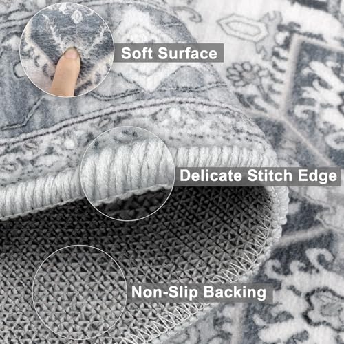 Yamaziot Boho Washable Kitchen Rugs Sets of 3, Non Slip Kitchen Mats for Floor with Rubber Backing, Waterproof & Stain Resistant Thick Carpet Runner Throw Rugs for Kitchen, Laundry Room, Hallway, Grey - Thumbnail 3