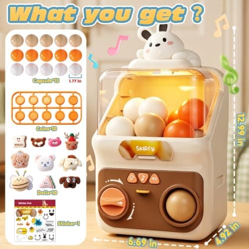 Skirfy Gumballs Machine Toy for Kids,15 PCS 1.77 in Capsules Light Up Vending Machine Operated Gumballs Prize Arcade Game Claw Machine Game Sensory Toys Dolls Gifts - Thumbnail 2