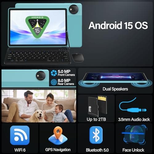 Android 15 Tablet with Keyboard, 11 Inch Tablets 20GB RAM 128GB Storage (2TB TF), Octa-Core Processor, WiFi 6, 8000mAh, GMS Certified 2-in-1 Laptop Style, Mouse, Case & Stylus Included, Blue Set - Thumbnail 6